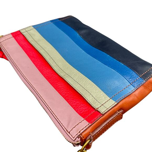 Fossil Leather Crossbody Hand Bag Multicolor Stripe Boho Retro Purse Y2K Rainbow - Picture 10 of 16